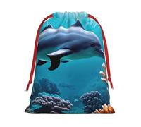 Hermosas bolsas de regalo con cordón de estampado de delfines del mundo submarino, colección de bolsas de regalo de cumpleaños, Navidad, regalos de fiesta