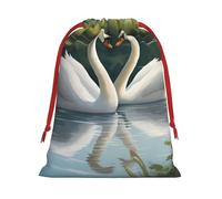 Hermosas bolsas de regalo con cordón de varios tamaños con estampado de cisnes blancos en el lago, bolsas de regalo de tela, para cumpleaños, regalos de vacaciones y mucho más