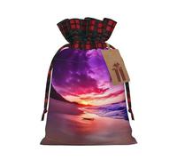 Hermosas bolsas de regalo reutilizables con cordón de ajuste, con estampado de puesta de sol en la playa, bolsas para regalos de fiesta de Navidad, cumpleaños