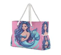 Hermosas bolsas de viaje a prueba de arena con diseño de sirena azul misteriosa de dibujos animados para mujer con cremallera, para escuela, viajes, artículos esenciales, regalos de playa, regalos de