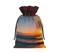 Hermosas bolsas reutilizables con estampado de amanecer y océano, bolsas festivas con cordón, versátiles regalos de cumpleaños y bodas
