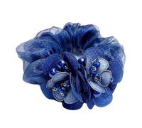 Hermosas cuerdas para el pelo con flores de perlas brillantes, lazos elásticos R8T2 de organza para cola de caballo