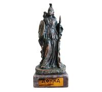 Hermosas estatuas griegas Atenea con escudo, diosa de la sabiduría, artesanía y estatua de bronce de guerra con base de mármol de 14,5 cm