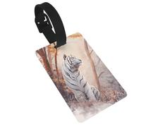 Hermosas etiquetas de equipaje con diseño de tigre blanco en el bosque, etiqueta de identificación de nombre, ideal para viajes, cruceros, mochilas, bolsas