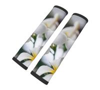 Hermosas flores blancas de frangipani Wake Plumeria, Almohadillas para cinturón de seguridad de coche, paquete de 2 almohadillas para arnés, funda multifuncional para cinturón de seguridad