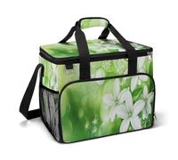 Hermosas flores blancas verdes bolsa térmica para acampar con aislamiento, bolsas portátiles a prueba de fugas con correa para el hombro