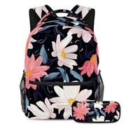 Hermosas flores que se mantienen a la moda y organizadas con este juego de 2 mochilas escolares para niños, niñas y adolescentes, tu mejor bolsa de viaje para libros, Multicolor#07, B：29.4x20x40cm\
