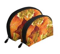 Hermosas Hojas de otoño, Bolsa de Maquillaje de Concha, Monedero pequeño para Mujer, Bolsa de artículos de tocador, Bolsa de cosméticos, 2 Piezas