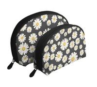 Hermosas Margaritas Blancas, Bolsa de Maquillaje de Concha, Monedero pequeño para Mujer, Bolsa de artículos de tocador, Bolsa de cosméticos, 2 Piezas