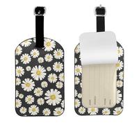 Hermosas margaritas blancas,Etiquetas de equipaje de cuero sintético con nombre, etiquetas de viaje duraderas, 2 unidades