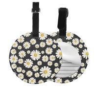 Hermosas margaritas blancas,Etiquetas de equipaje de cuero sintético con nombre, etiquetas de viaje duraderas, 2 unidades