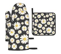 Hermosas Margaritas Blancas, Guantes de Cocina Resistentes al Calor, Manoplas y agarraderas (Juego de 3 Piezas)