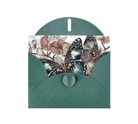 Hermosas mariposas (1) tarjetas de felicitación en blanco con patrón para cumpleaños, día de San Valentín, fiestas, bodas, sobre verde oscuro de 4 x 6 pulgadas