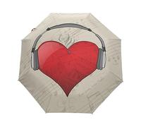 Hermosas Notas Musicales De Corazón Paraguas Plegable Automático Paraguas de Viaje Mujer Niño Niña Protección UV Resistencia Viento Impermeable