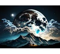 Hermosas nubes paisajistas rompecabezas para adultos, 1000 piezas, luna llena y nubes oscuras sobre una cadena de montañas, 1000 piezas rompecabezas, rompecabezas Serene Natura Jigsaw, 50 x 70 cm