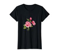 Hermosas Rosas Rosadas Camiseta gráfica económica, Mujer, Negro, XL
