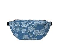 Hermosas rosas sobre fondo azul, versátil riñonera para correr, ligera, transpirable y ajustable para viajes, ciclismo y uso diario