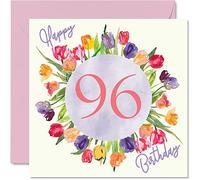 Hermosas tarjetas de cumpleaños de 96 para mujer, ramo de flores de tulipanes de acuarela, tarjeta de feliz cumpleaños para ella, abuela y niñera, regalos de cumpleaños, 145 mm x 145 mm, bonitas tarjetas de felicitación florales