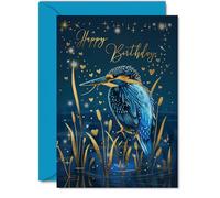 Hermosas tarjetas de cumpleaños doradas - Maravilloso Martín Pescador Dorado - Bonita tarjeta de cumpleaños tradicional elegante para amigos, familiares, colegas, vecinos, A5, hermosas tarjetas de