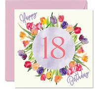 Hermosas tarjetas de cumpleaños número 18 para mujer, ramo de flores de tulipanes de acuarela, tarjeta de feliz cumpleaños para su hija, nieta, hermana, regalos de 145 mm, bonitas tarjetas de