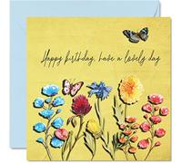 Hermosas tarjetas de cumpleaños para mujer, flores silvestres, floral, día encantador, tarjeta especial de feliz cumpleaños para mamá, hermana, hija, abuela, 145 mm, bonitas tarjetas de felicitación