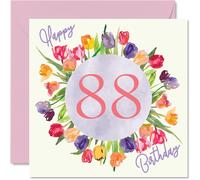 Hermosas tarjetas de cumpleaρos 88 para mujeres Ramo de flores de tulipanes de acuarela Tarjeta de feliz cumpleaρos para su abuela, niρera, g
