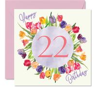 Hermosas tarjetas de cumpleaρos nϊmero 22 para mujeres Ramo de flores de tulipanes de acuarela Tarjeta de feliz cumpleaρos para su hija, tνa,