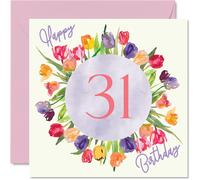 Hermosas tarjetas de cumpleaρos nϊmero 31 para mujeres Ramo de flores de tulipanes de acuarela Tarjeta de feliz cumpleaρos para su hija, tνa,