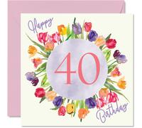 Hermosas tarjetas de cumpleaρos nϊmero 40 para mujeres Ramo de flores de tulipanes de acuarela Tarjeta de feliz cumpleaρos para su mamα, tνa,