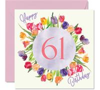 Hermosas tarjetas de cumpleaρos nϊmero 61 para mujeres Ramo de flores de tulipanes de acuarela Tarjeta de feliz cumpleaρos para su abuela, ni