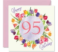 Hermosas tarjetas de cumpleaρos nϊmero 95 para mujeres Ramo de flores de tulipanes de acuarela Tarjeta de feliz cumpleaρos para su bisabuela