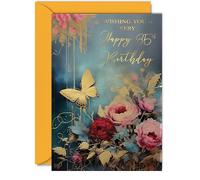 Hermosas tarjetas doradas de 85 cumpleaños para mujeres y hombres, maravillosa mariposa dorada, elegante tarjeta de cumpleaños tradicional para mujer de 85 años, hombre, ella, él, tamaño A5, hermosas