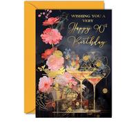 Hermosas tarjetas doradas de 90 cumpleaños para mujeres y hombres, maravillosos cócteles dorados, elegante tarjeta de cumpleaños tradicional para mujer de 90 años, hombre, ella, él, tamaño A5,