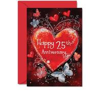 Hermosas tarjetas plateadas de 25 aniversario para mujeres y hombres, corazón de amor, elegante tarjeta de aniversario de boda para marido, esposa, novio, novia, 5 x 7 pulgadas, hermosas tarjetas de