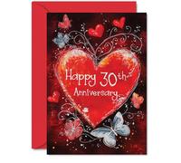 Hermosas tarjetas plateadas de 30 aniversario para mujeres y hombres, corazón de amor, elegante tarjeta de aniversario de boda para marido, esposa, novio, novia, tamaño A5, hermosas tarjetas de