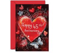Hermosas tarjetas plateadas de 45 aniversario para mujeres y hombres, corazón de amor, elegante tarjeta de aniversario de boda para marido, esposa, novio, novia, tamaño A5, hermosas tarjetas de
