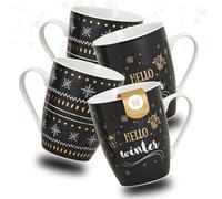 Hermosas tazas de Navidad en 48 unidades de cartón, grandes tazas de café de 300 ml con modernos diseños navideños, color dorado y negro