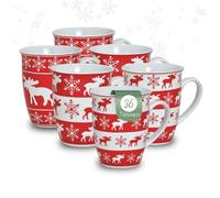 Hermosas tazas de Navidad en caja de cartón de 36 unidades - 250 ml tazas de café con diseño de alce Skandi Navidad rojo y blanco