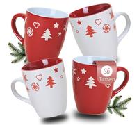 Hermosas tazas de Navidad en caja de cartón de 36 unidades - tazas grandes de 300 ml con diseño navideño en rojo y blanco