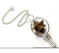 Hermoso 3 en 1 Claro cuarzo/ojo de tigre Merkaba Star colgante cristal curación Hombres Mujeres Regalo Gemstone metafísica de suerte cuenta Aura energía psíquica éxito prosperidad Star Reiki Feng Shui salud riqueza hecho a mano accesorio concentración