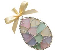 Hermoso adorno de huevo de Pascua de cristal de mar, colgante de ratán envuelto en alambre de vidrio multicolor, decoración de arte abstracto hecho a mano, diseño colorido vibrante, huevo de Pascua