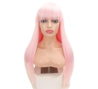 Hermoso Auriculares con peluca de pelo largo y liso Qi Liu Hai | Natural realista | Adecuado for múltiples ocasiones(Pink)