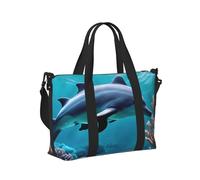 Hermoso bolso de mano plegable y ligero con estampado de delfines del mundo submarino para mujeres y hombres, vacaciones, aventuras al aire libre