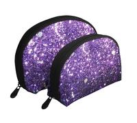 Hermoso Brillo Morado, Bolsa de Maquillaje de Concha, Monedero pequeño para Mujer, Bolsa de artículos de tocador, Bolsa de cosméticos, 2 Piezas