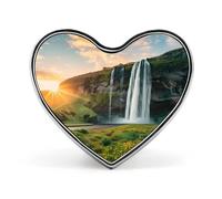 Hermoso broche con forma de corazón con diseño de cascada de puesta de sol, insignias de botón para mochila, chaquetas, sombreros, decoración