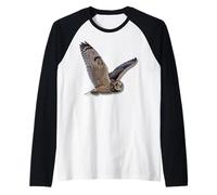 Hermoso Búho Raptor Vuelo Pájaro de Presa Birding Birder Camiseta Manga Raglan