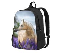 Hermoso caballo palomino lavanda,Mochila con bolsillos, mochila informal para el día a día, resistente al agua, ideal para la escuela, viajes
