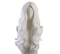 Hermoso Cabello rizado de longitud media con ondas grandes, peluca y diadema for mujer(Blanco)