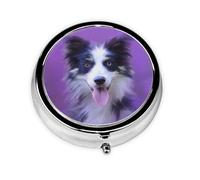 Hermoso cachorro border collie, Pastillero, Pastillero redondo Pequeño contenedor de pastillas Organizador de pastillas de viaje