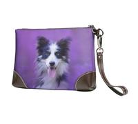 Hermoso Cachorro de Border Collie,Bolso de Mano de Piel sintética con Cremallera para Mujer, Cartera con Correa para la muñeca